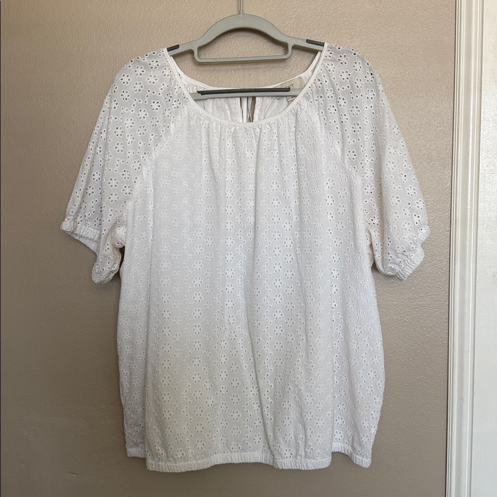 LOFT Outlet White Eyelet Blouse size xxl